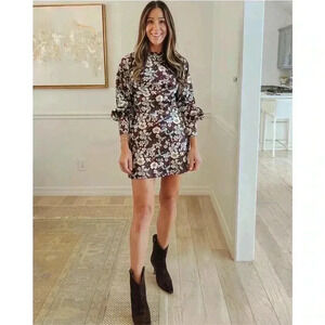 NWT Women's Long Sleeve Satin Mini Dress - Future Collective Berry Floral 18